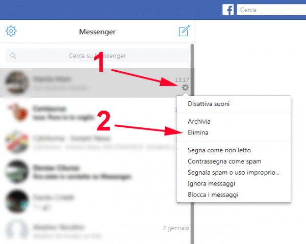 come cancellare messaggi su Facebook