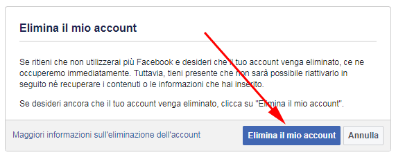 elimina il mio account