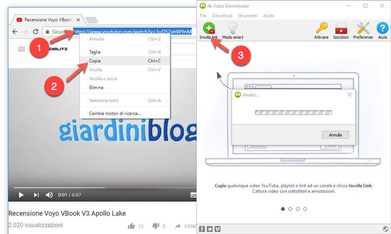 copiare link e scaricare video youtube