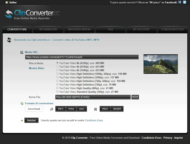 clipconvert scaricare video da youtube 4k 8k HD