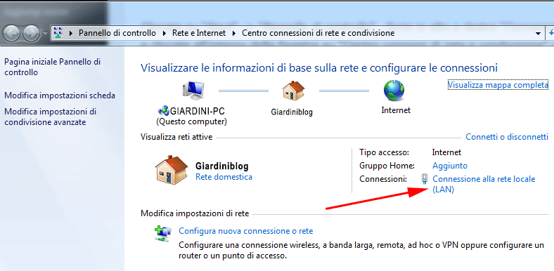 Connessione alla rete locale (Lan)