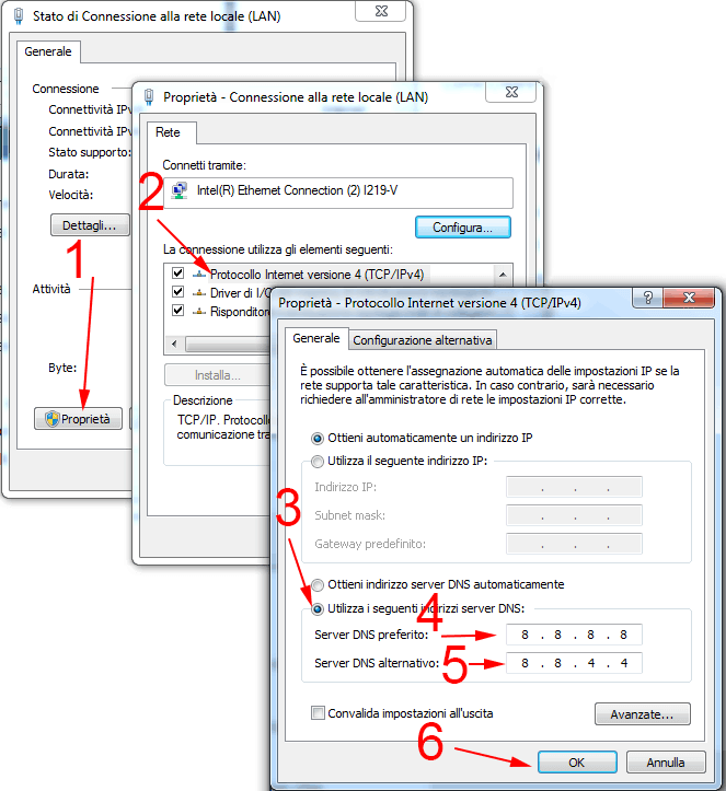 per modificare dns windows