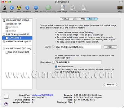 Disk Utility source destination