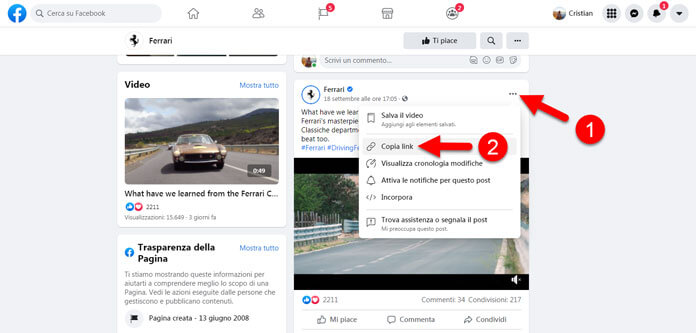 Copiare Link Video Su Facebook