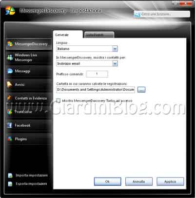 messenger discovery impostazioni