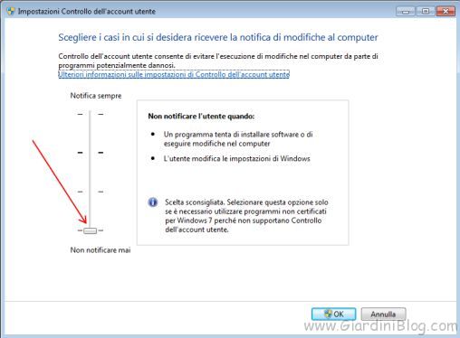 UAC disattivato