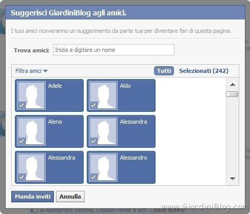 suggerisci agli amici facebook selezionati