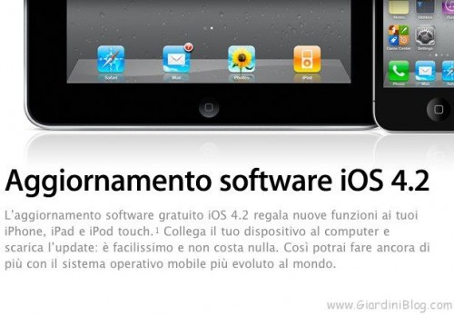 Apple - Aggiornamento software iOS 4.2