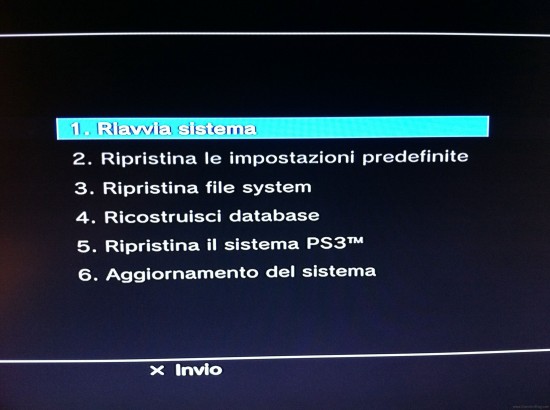 menu ripristino ps3