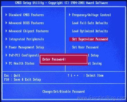 rimuovere la password del bios