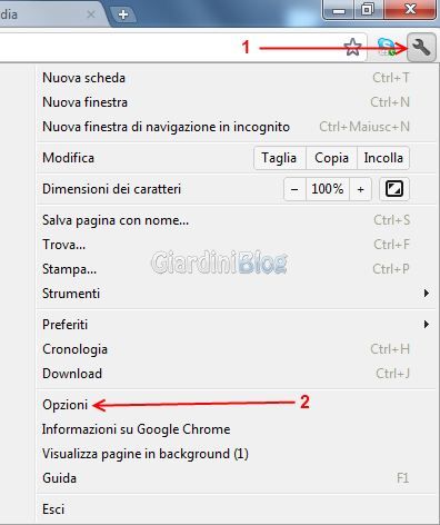 menu opzioni google chrome