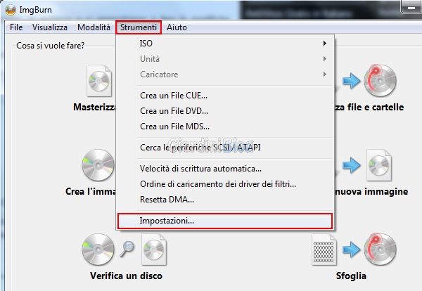 imgburn impostazioni strumenti