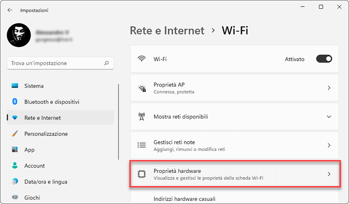 Proprietà Hardware Rete E Internet Wifi Windows 11