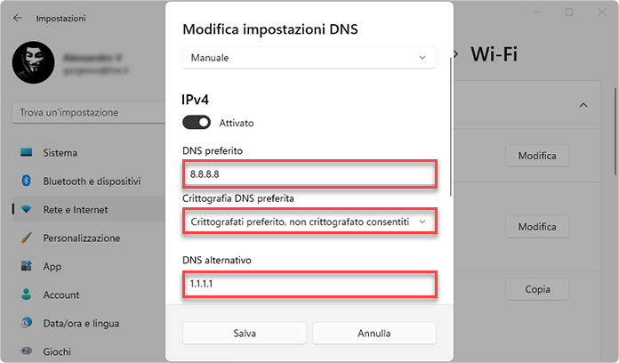 Modifica Impostazioni Dns Manuale Ipv4 Windows 11