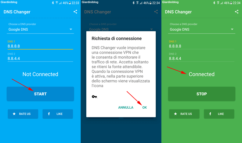 come cambiare dns su android