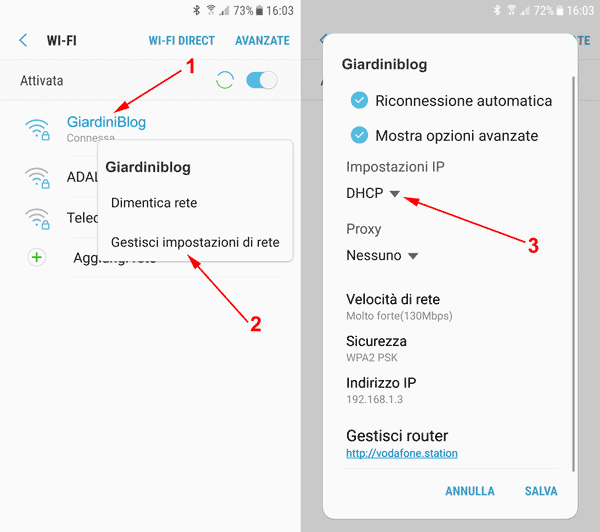 come cambiare dns su android