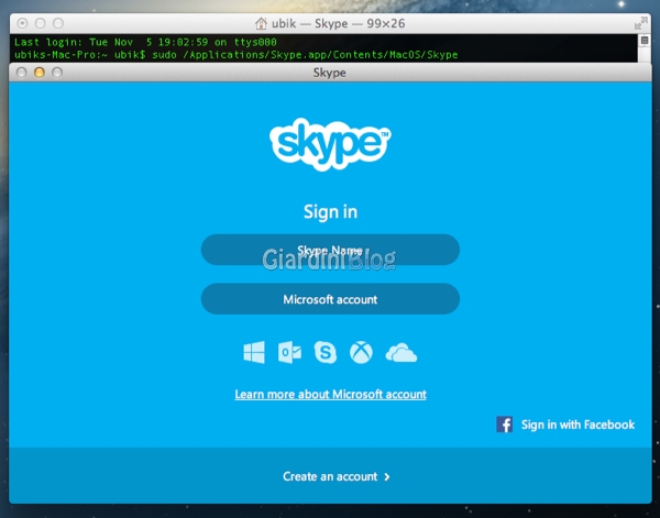 skype da terminale mac