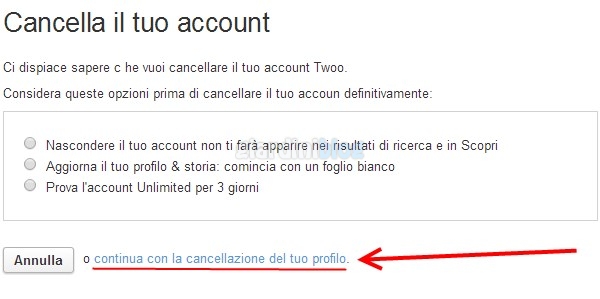 come cancellarsi da twoo