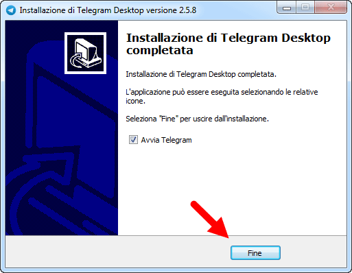fine installazione telegram