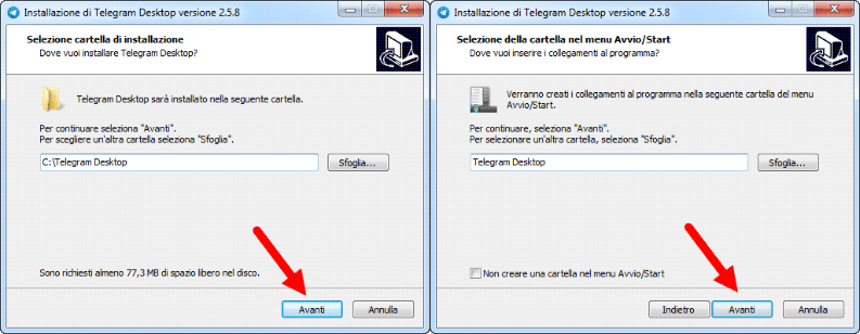 installazione telegram cartella collegamenti