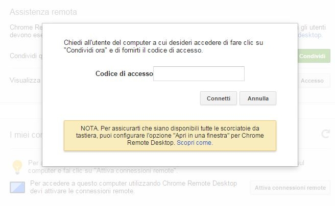 Chrome Remote Desktop codice di accesso