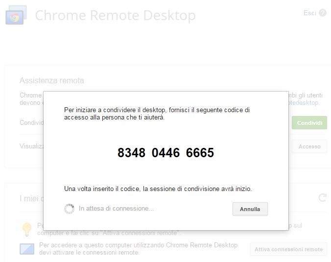 Chrome Remote Desktop condivisione