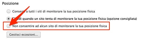 impedisci attivando la checkbox di condividere la posizione fisica mentre navighi su internet