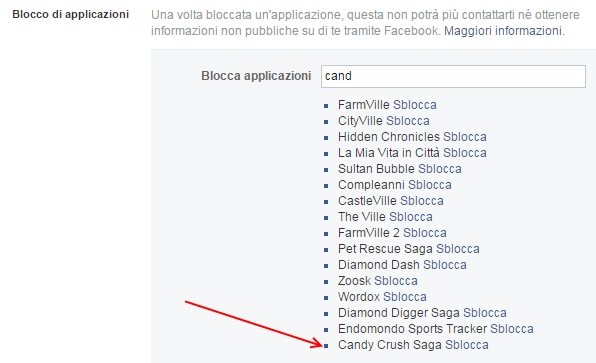 come bloccare candy crush su facebook