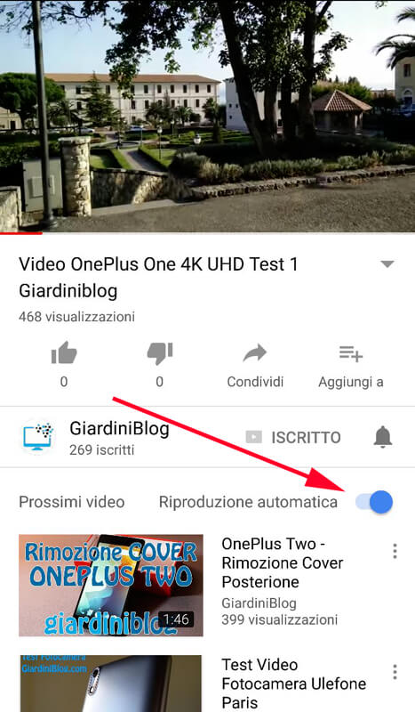 come attivare riproduzione automatica video Youtube iphone ipad android