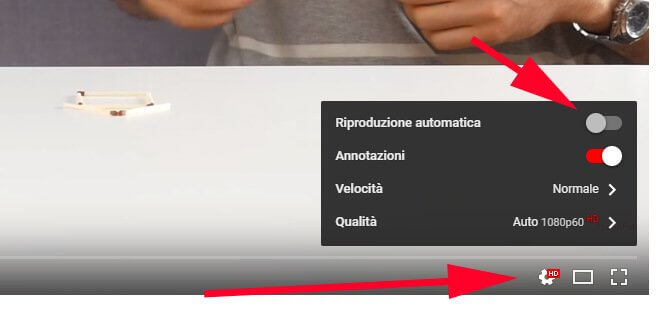 come disabilitare riproduzione automatica video youtube