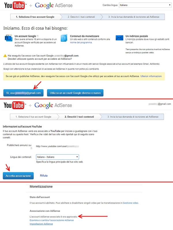 associazione youtube adsense