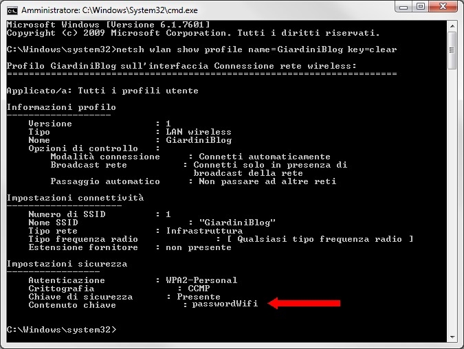 visualizzare password wifi windows
