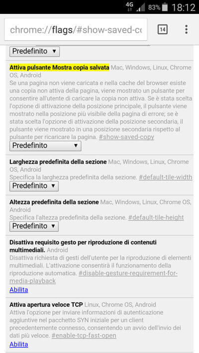 navigare offline mostra copia salvata attiva