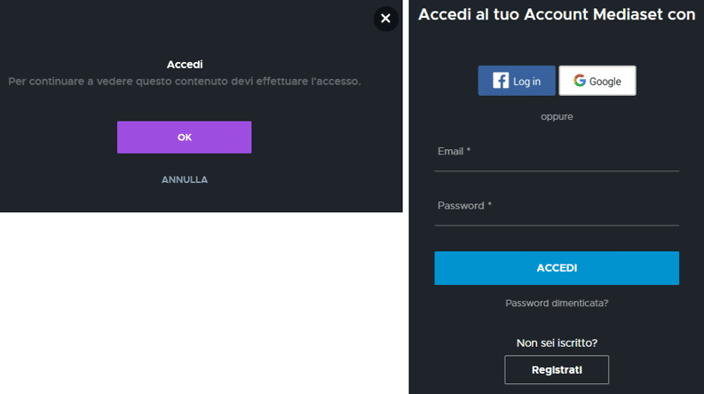 accedi registrati mediaset play