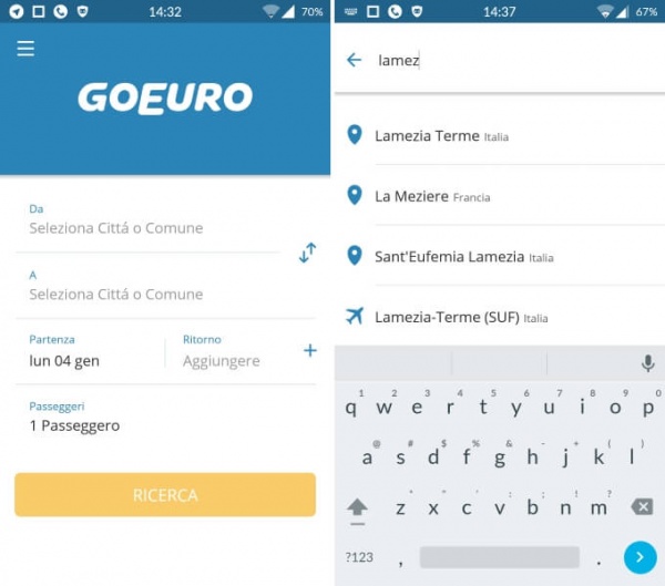 goeuro interfaccia