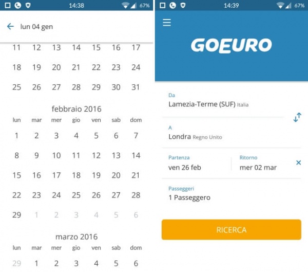 goeuro scelta itinerario e data