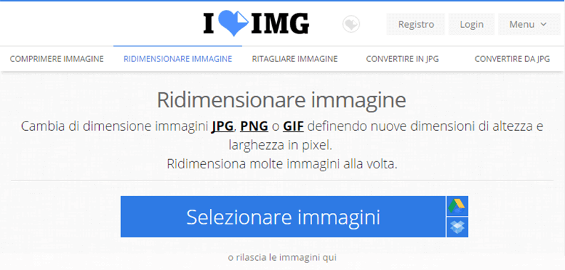 iloveimg ridimensionare immagini