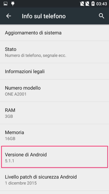 versione di android firmware