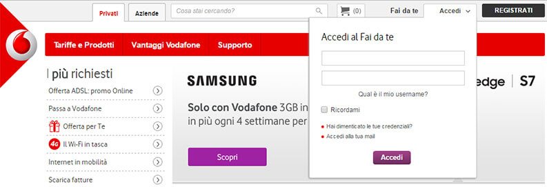 accedi area fai da te vodafone per recuperare il codice puk