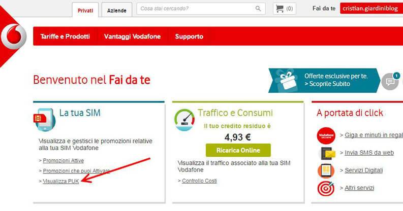 come recuperare il codice PUK vodafone