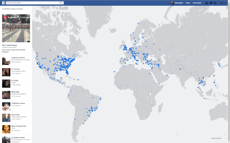 Vedere chi trasmette Video in diretta su Facebook mappa