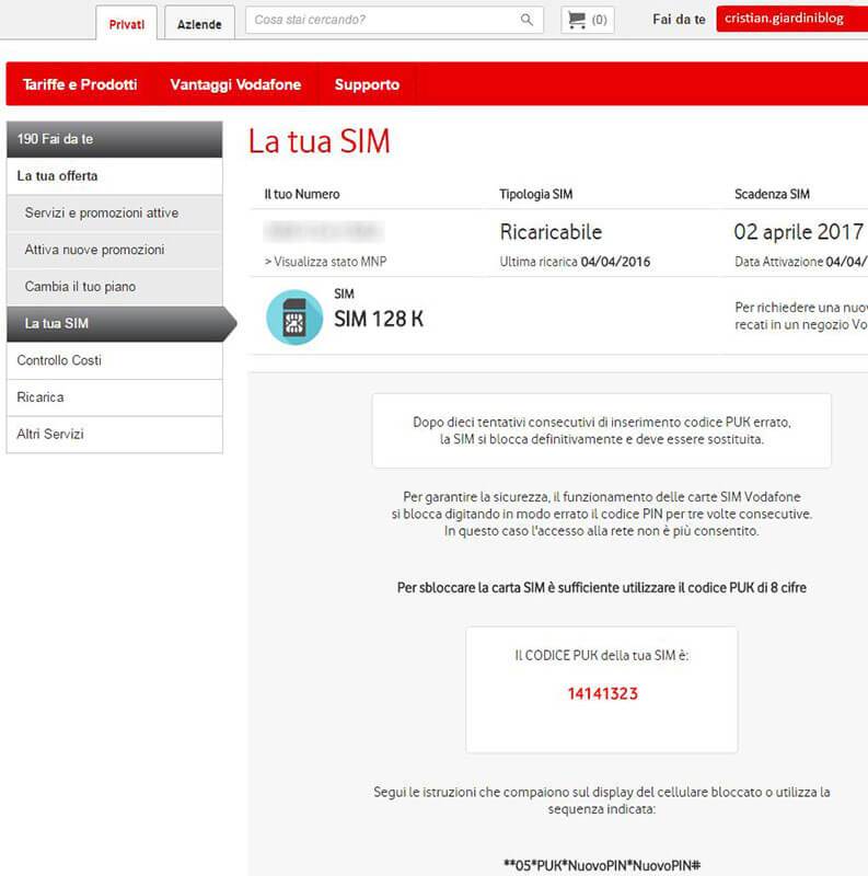 come recuperare il codice puk tramite internet