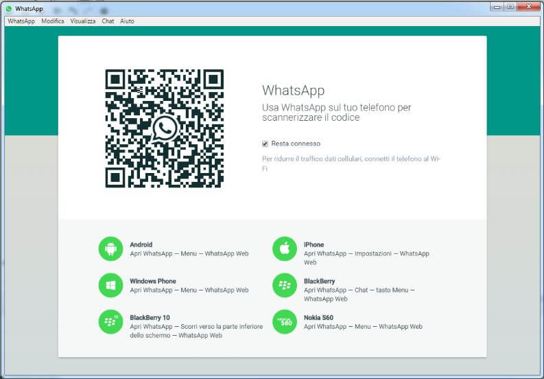 whatsapp app per computer desktop windows e mac codice qr