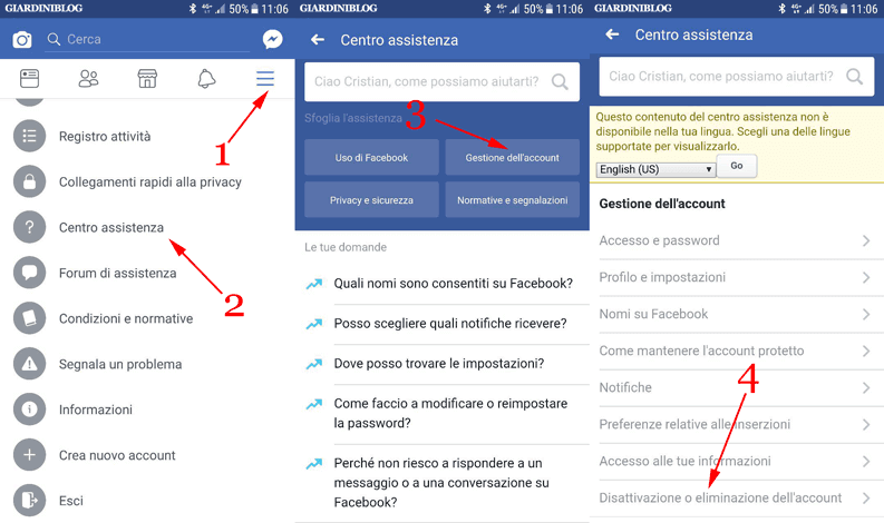 centro assistenza facebook e gestione account