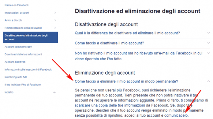 COME ELIMINARE ACCOUNT FACEBOOK | GiardiniBlog