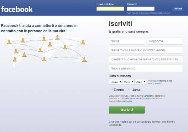 come eliminare account facebook login