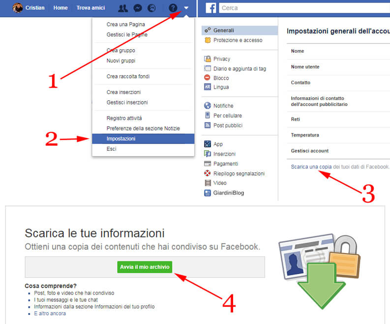 scaricare una copia dei tuoi dati di Facebook