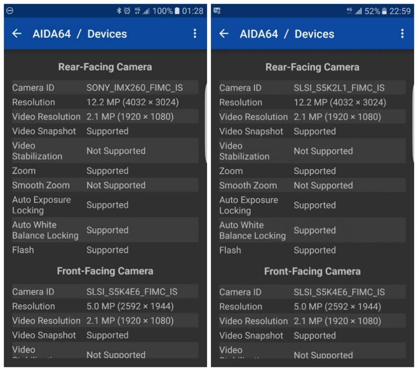 samsung galaxy s7 sensore fotocamera aida64 sony isocell