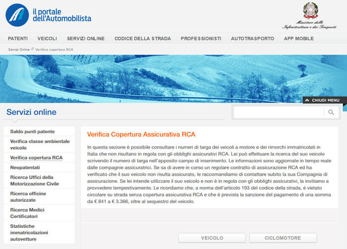 verifica assicurazione con il portale dell'automobilista