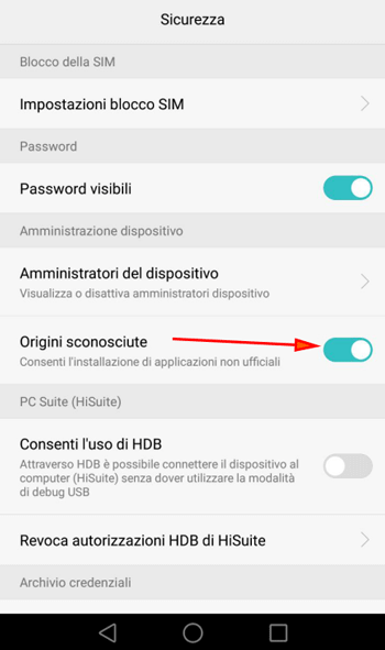 installazione da origini sconosciute